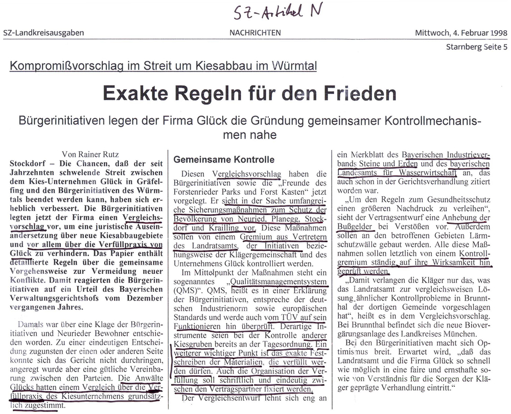 Süddeutsche Zeitung 04.02.1998, Kiesgrube Glück