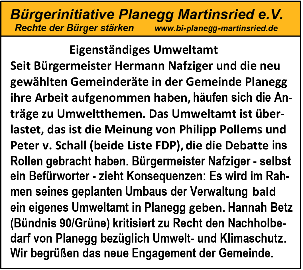 Eigenes Umweltamt für Planegg