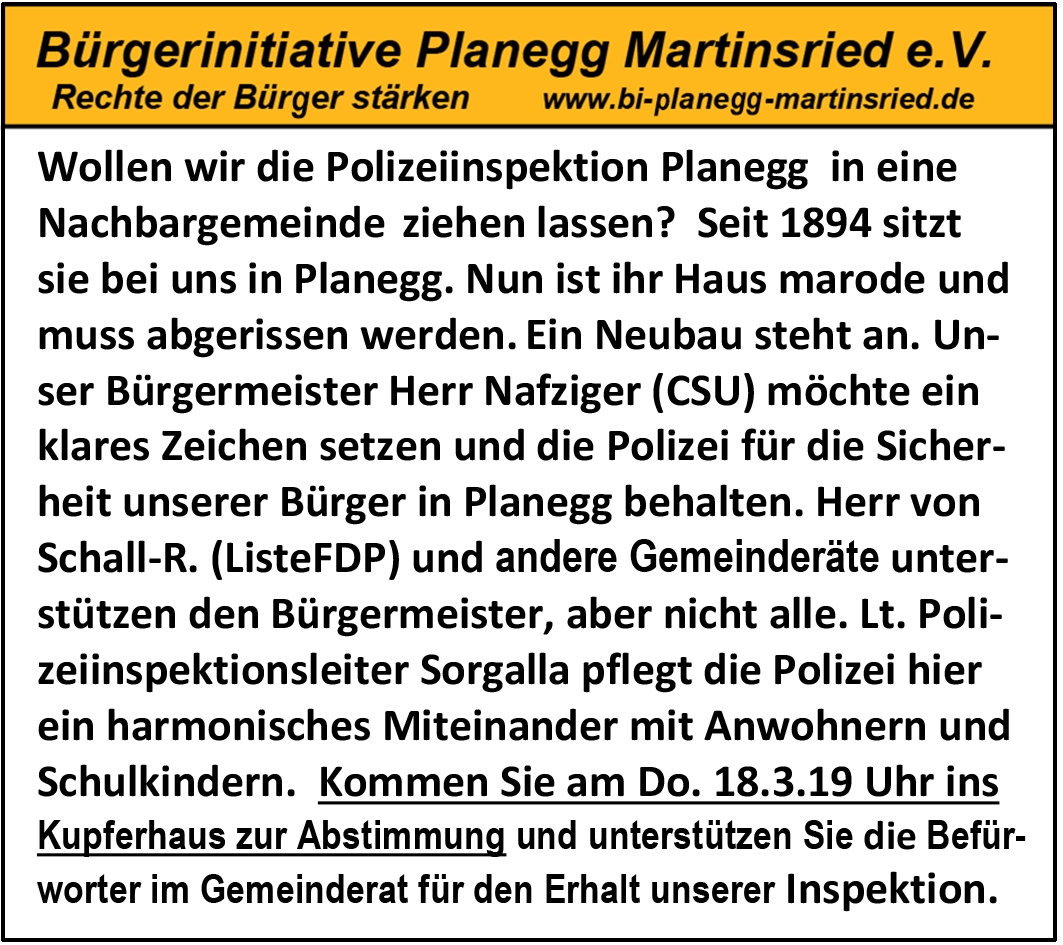 Soll die Polizeiinspektion aus Planegg wegziehen?