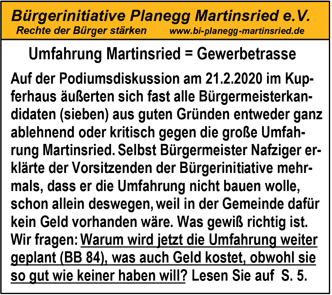 Keine weiterenPlanungen der Umfahrung Martinsried