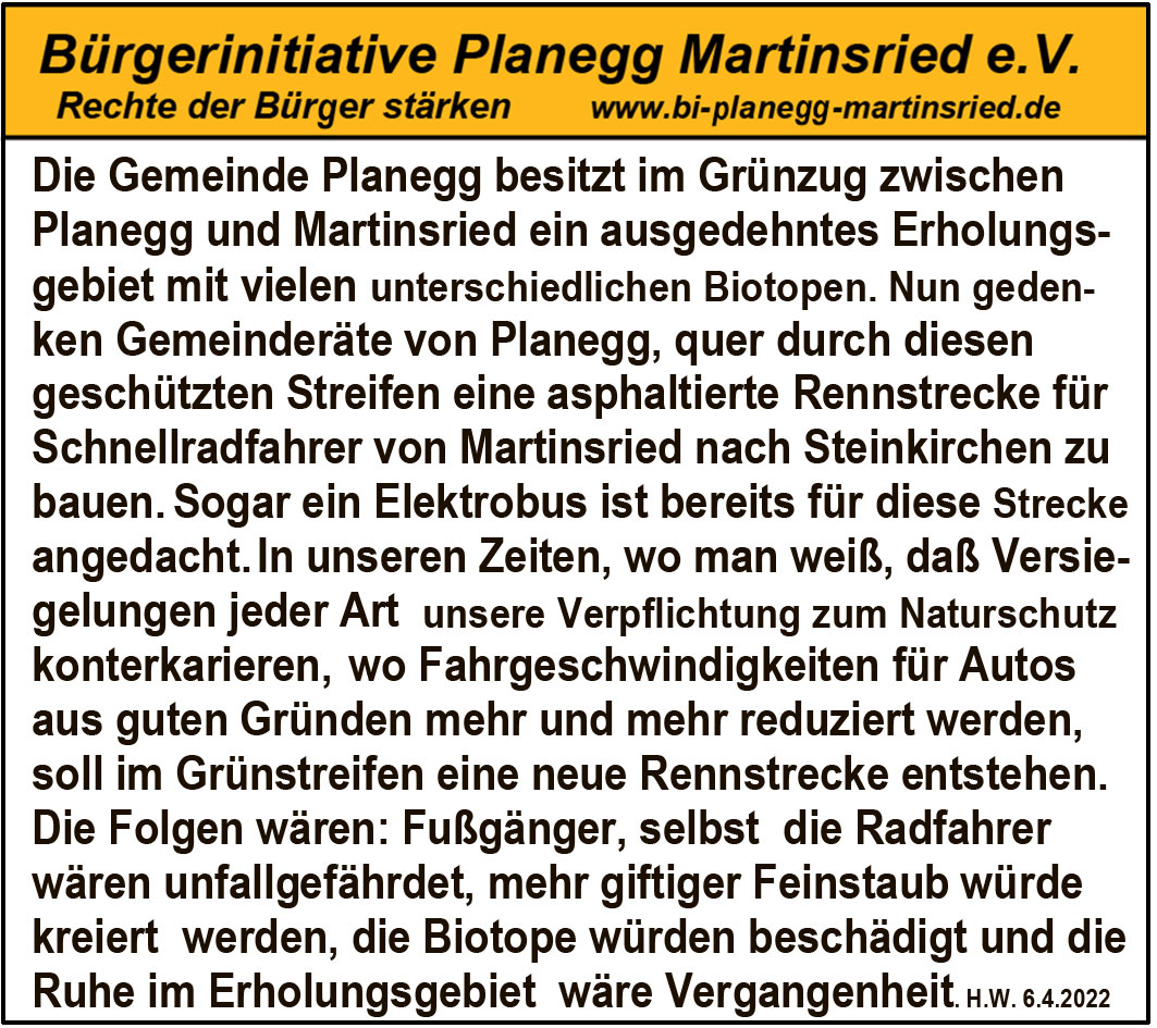 Erhalt des Grünstreifens zwischen Planegg und Martinsried