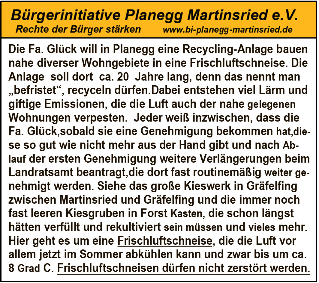 Keine Recycling-Anlage in eine Frischluftschneise