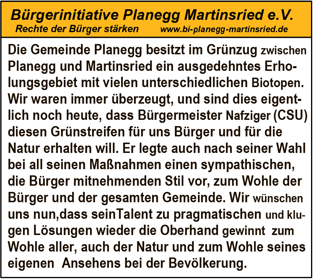 Erhalt des Grünstreifens zwischen Planegg und Martinsried