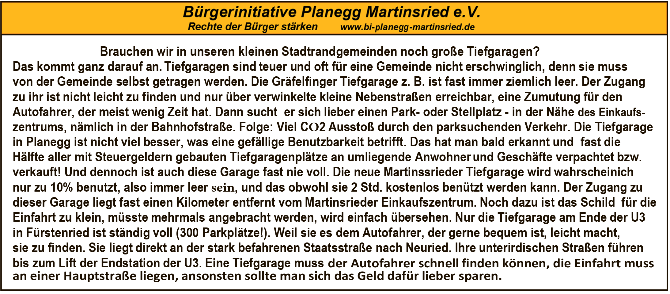 Tiefgaragen in unseren Stadtrandgemeinden