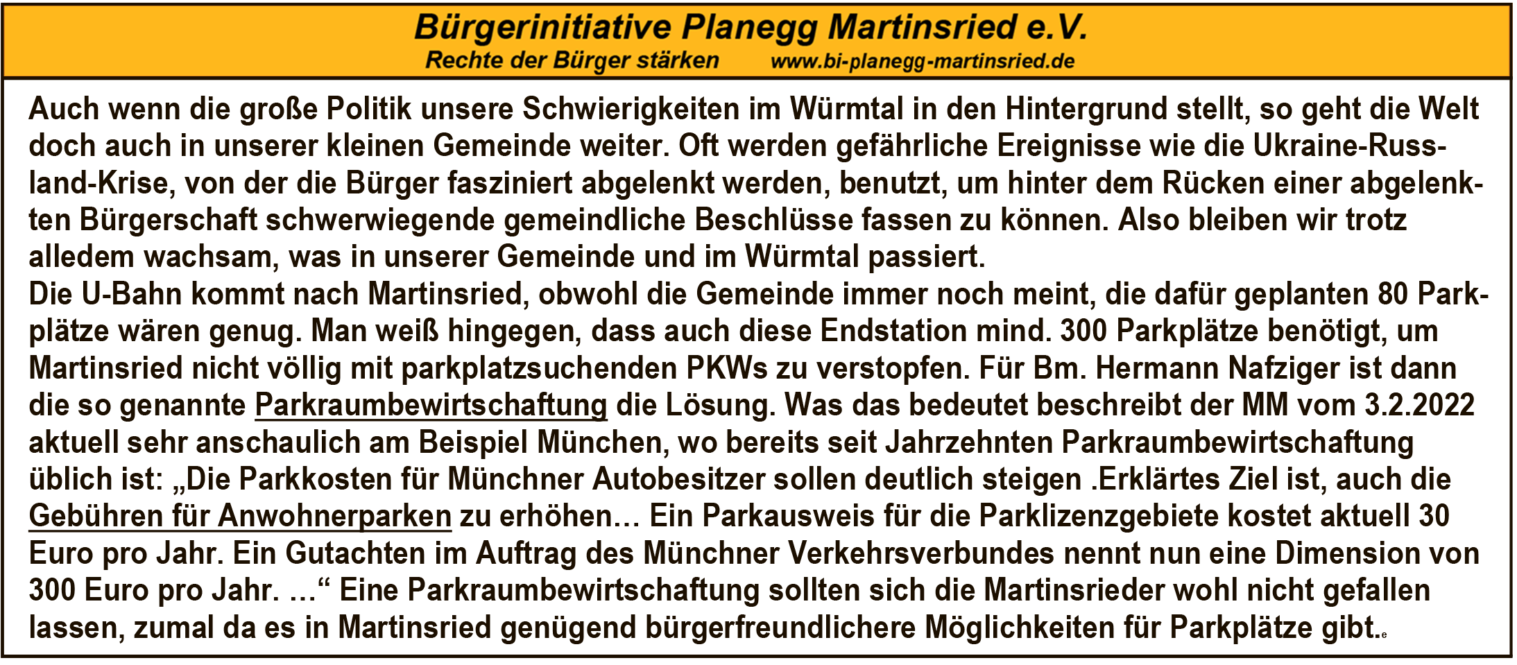 Parkraumbewirtschaftung für Martinsrieder?