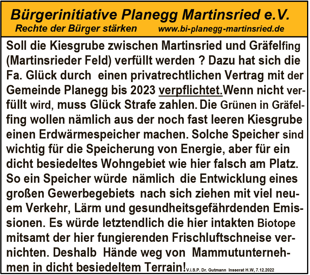 07.12. 2022
Inserat Hallo Würmtal 

Entwicklung eines neuen, großen Gewerbegebiets?