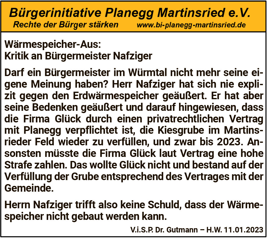 11.01.2023Inserat Hallo Würmtal Unberechtigte Kritik an Bürgermeister Nafziger