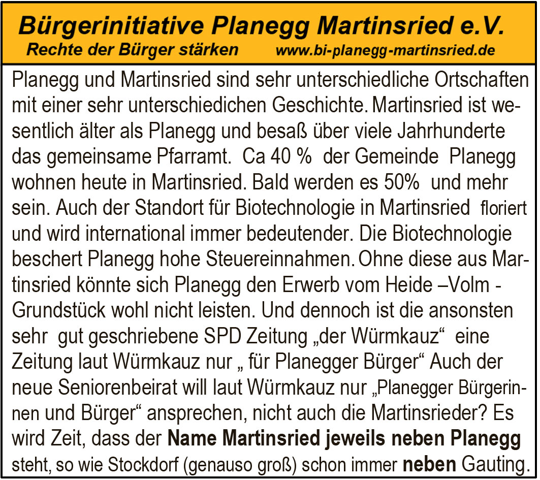 Martinsried ist gleichwertig mit Planegg