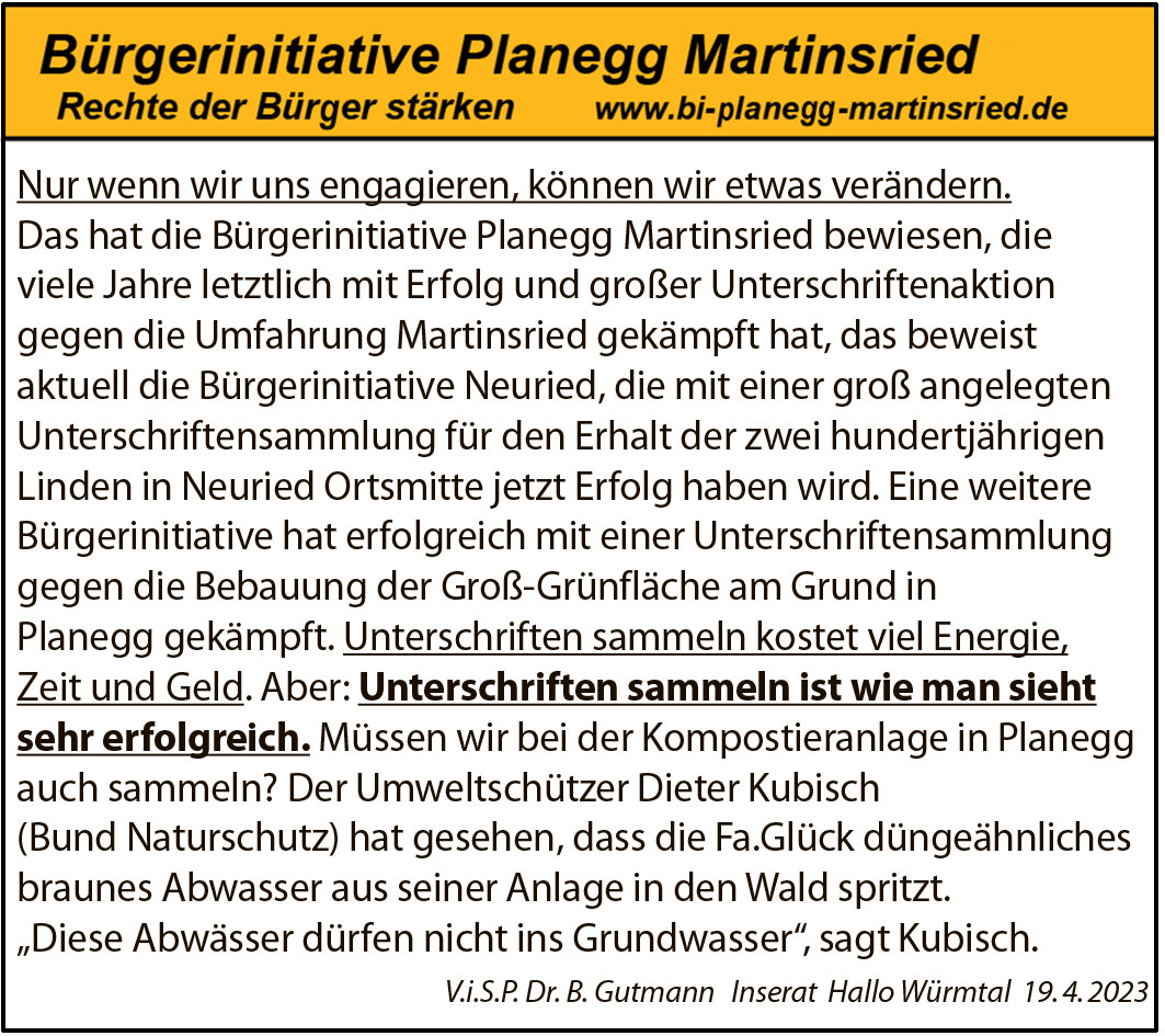 Engagement führt zum Erfolg - jetzt auch bei der Kompostieranlage in Planegg?