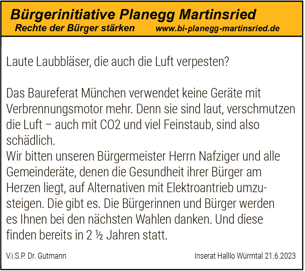 Nein zu Laubbläsern mit Verbrennungsmotor