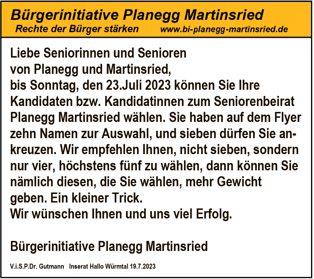 Wahlen zum Seniorenbeirat Planegg Martinsired