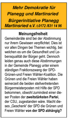 Meinungsfreiheit, gemeinde Planegg