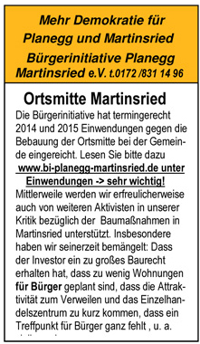 Einwendungen der BIM gegen Ortsmitten-Bebauungsplan Martinsried